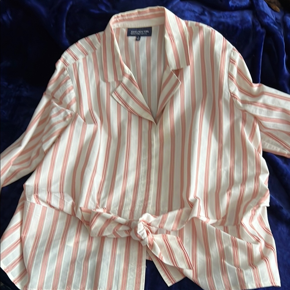 Jones New York Orange and White Striped Blouse - Picture 2 of 4